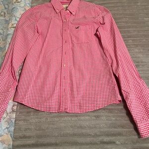 Hollister Pink and White Gingham Shirt